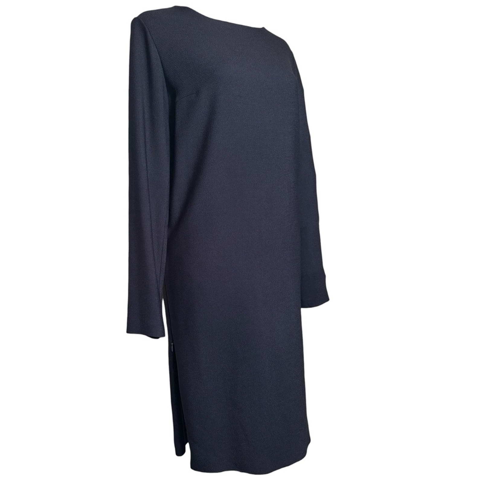 The Row Classic Navy Long Sleeve Dress Size S Knit Texture Side Zippers Unlined